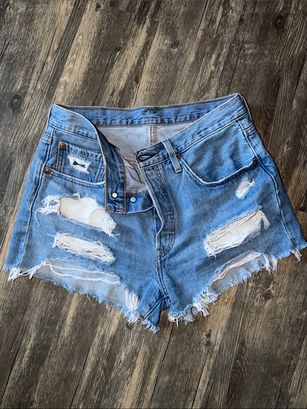 Levi 501 distressed denim shorts
